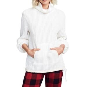 Faherty Women's Maude Echo Thermal Mock Neck Pullover Sweater L White